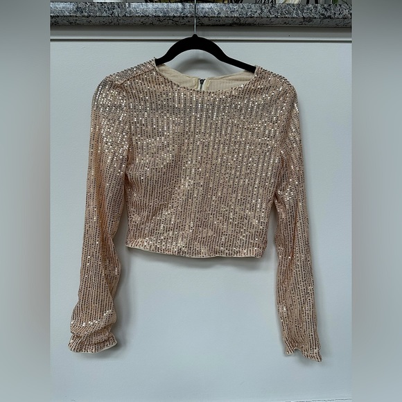 Nude Sequin Long Sleeve Top - Picture 1 of 5